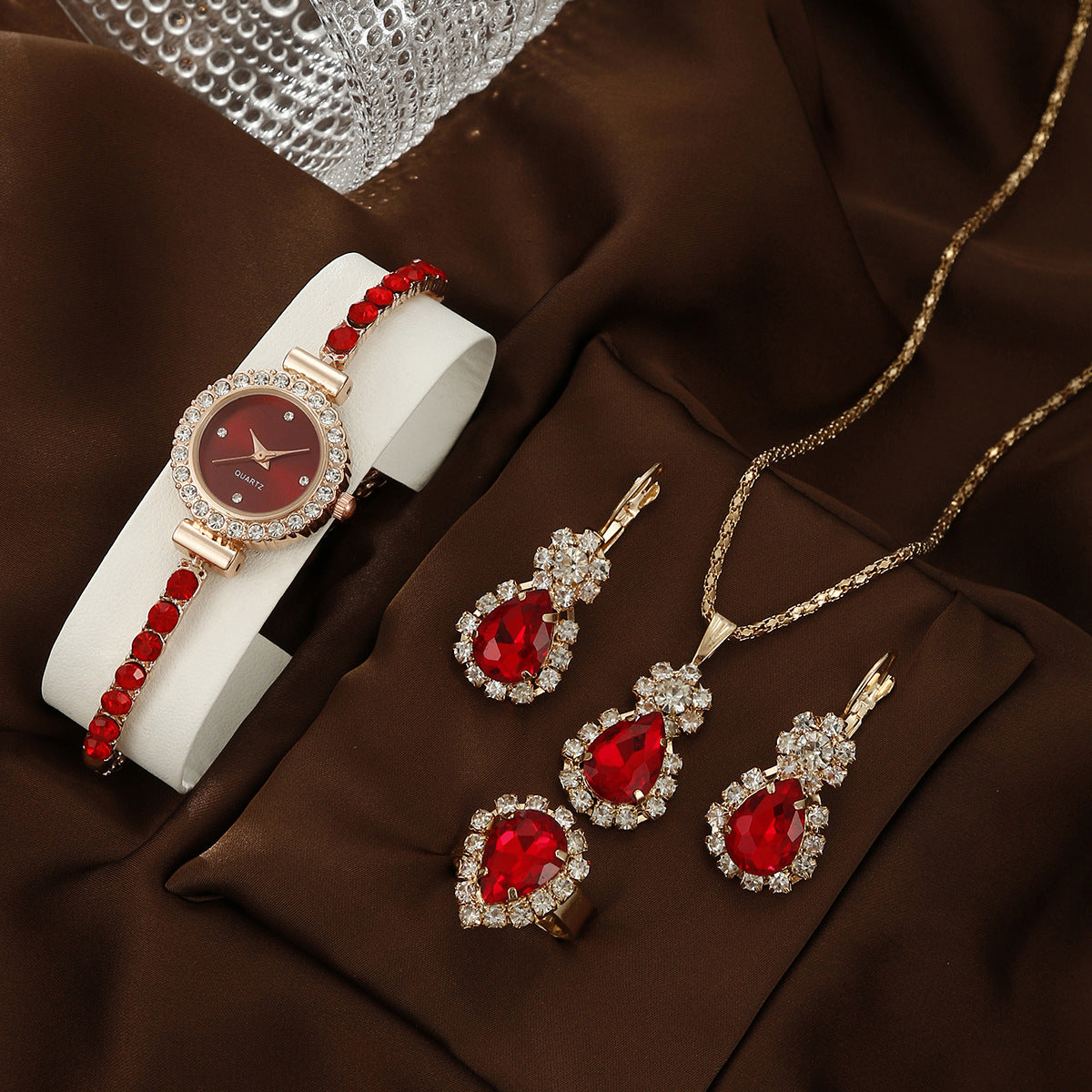 Bracelet Watch Peacock Water Drop Women's Jewelry Set