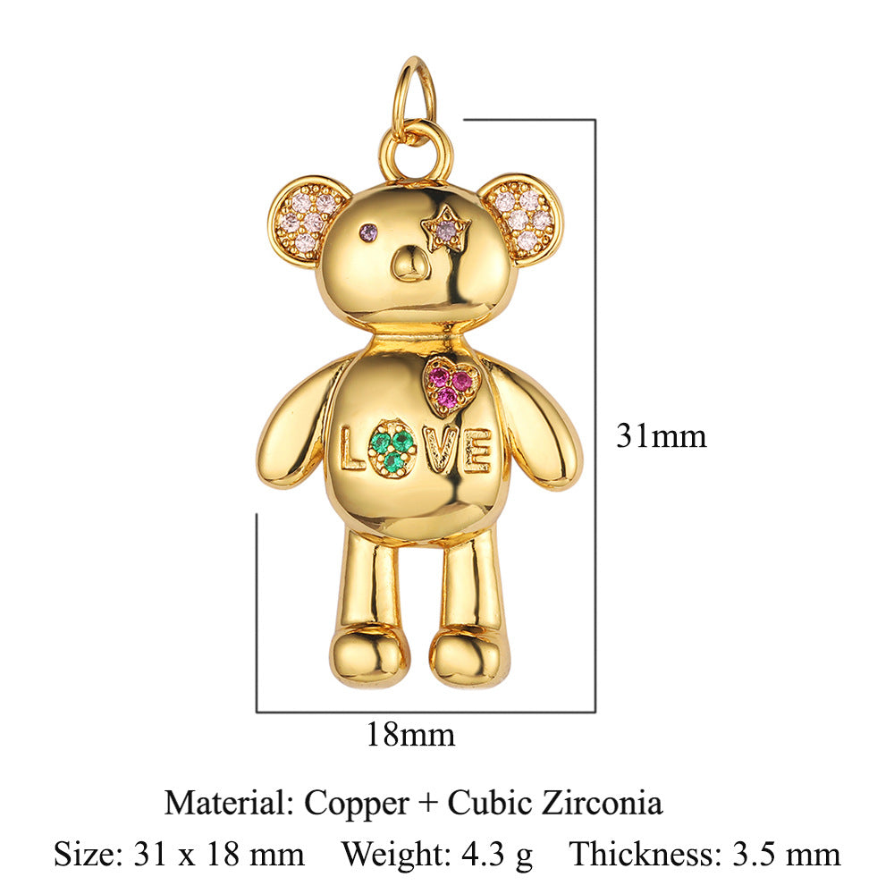 Colgante de cobre y circonita con forma de oso de ojo del diablo 