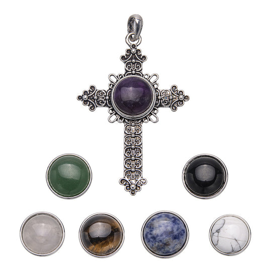 Botão substituível cruzado DIY pingente de cristal vintage 