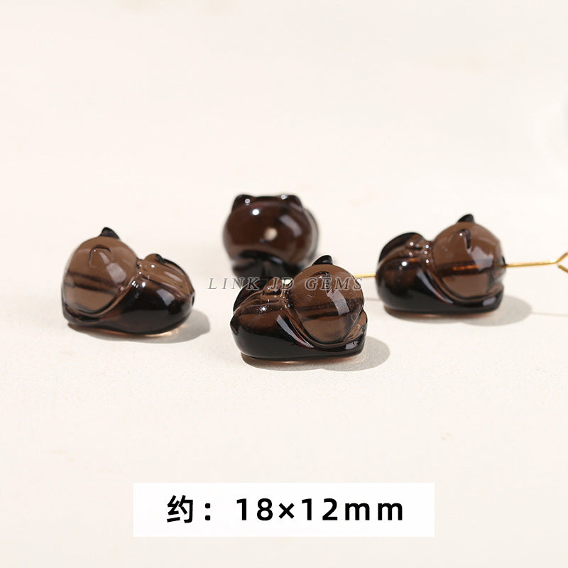Obsidian carving ice obsidian nine-tailed fox loose beads
