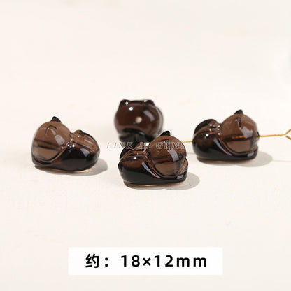 Obsidian carving ice obsidian nine-tailed fox loose beads