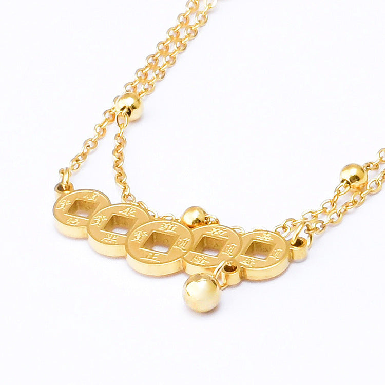 Double chain copper coin foot chain