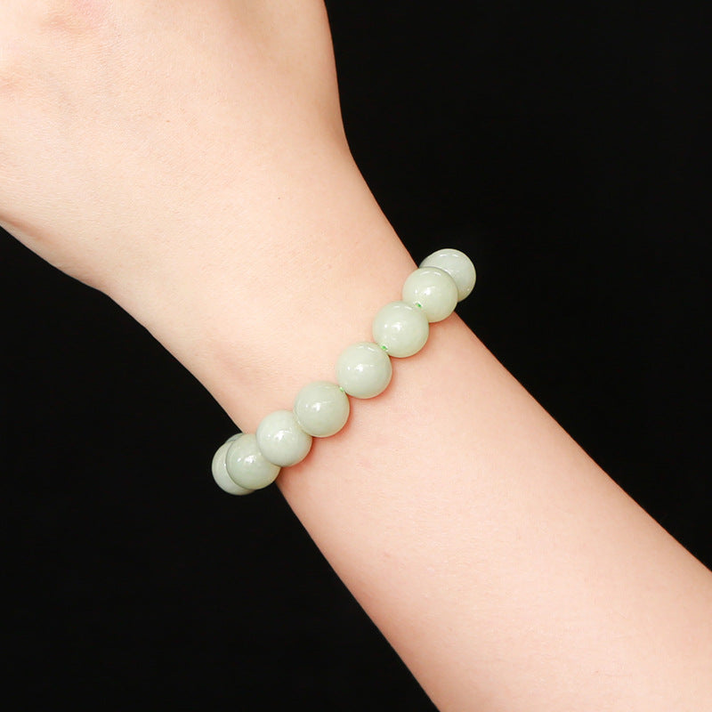 12Mm natural clear water Hetian jade round bead bracelet.