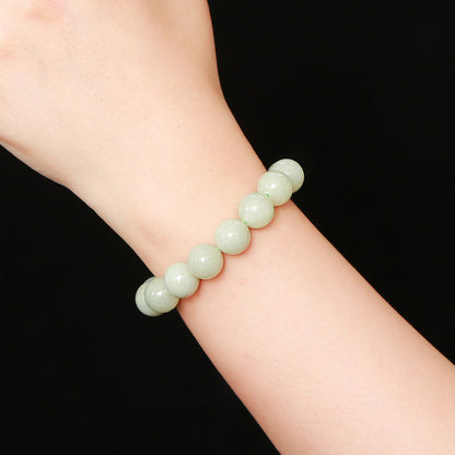 12Mm natural clear water Hetian jade round bead bracelet.