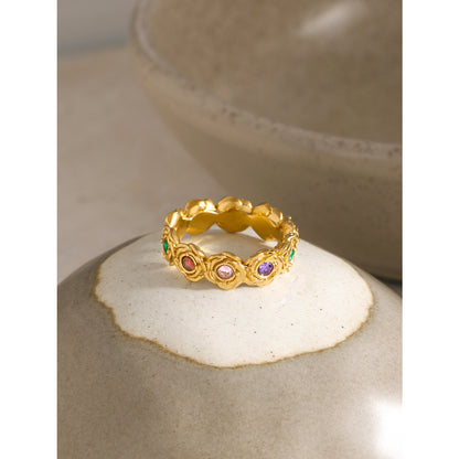 Rose inlaid round zircon ring