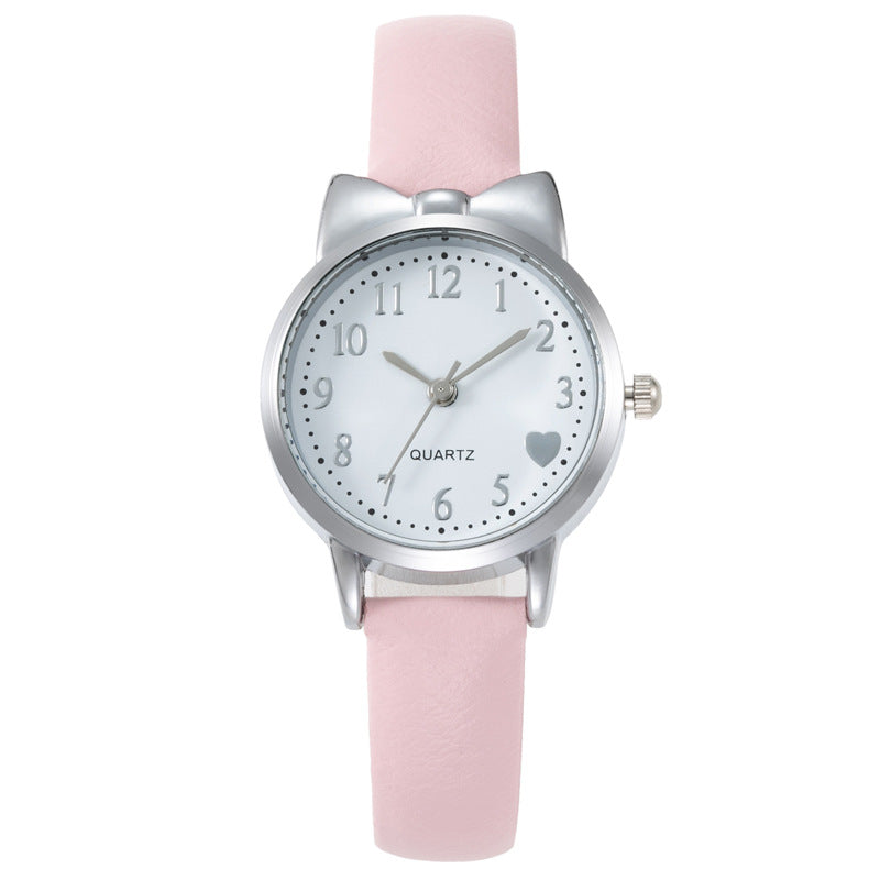 Reloj digital de cuarzo de cuero para niños con bonito lazo en forma de corazón 