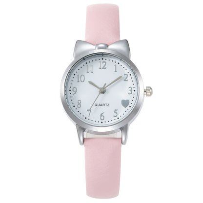 Reloj digital de cuarzo de cuero para niños con bonito lazo en forma de corazón 