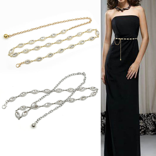 Rhinestone inlaid metal chain