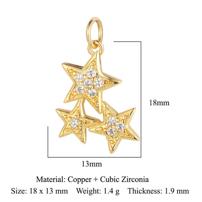 Colgante de cobre y circonita con forma de estrella y sol 