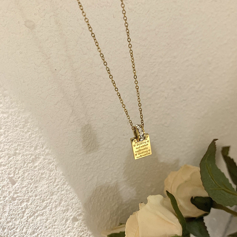 Korean Square "Love" Zircon Collarbone Necklace