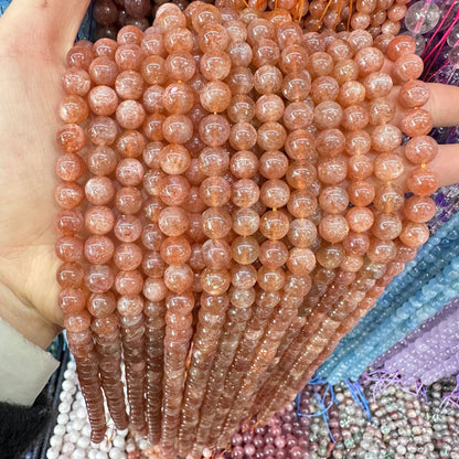 4-10mm natural stone sun gold dot strawberry crystal loose beads