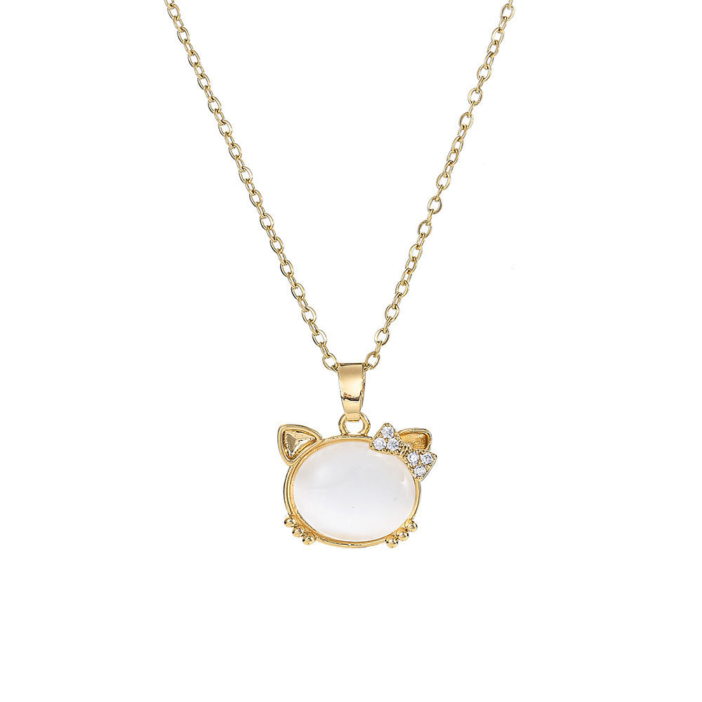 Cat pendant titanium steel necklace