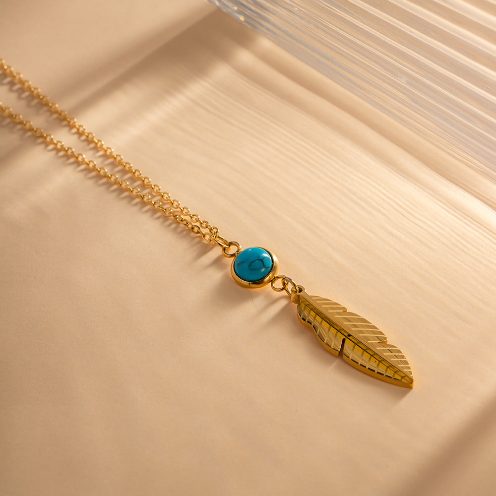 Feather inlaid turquoise necklace