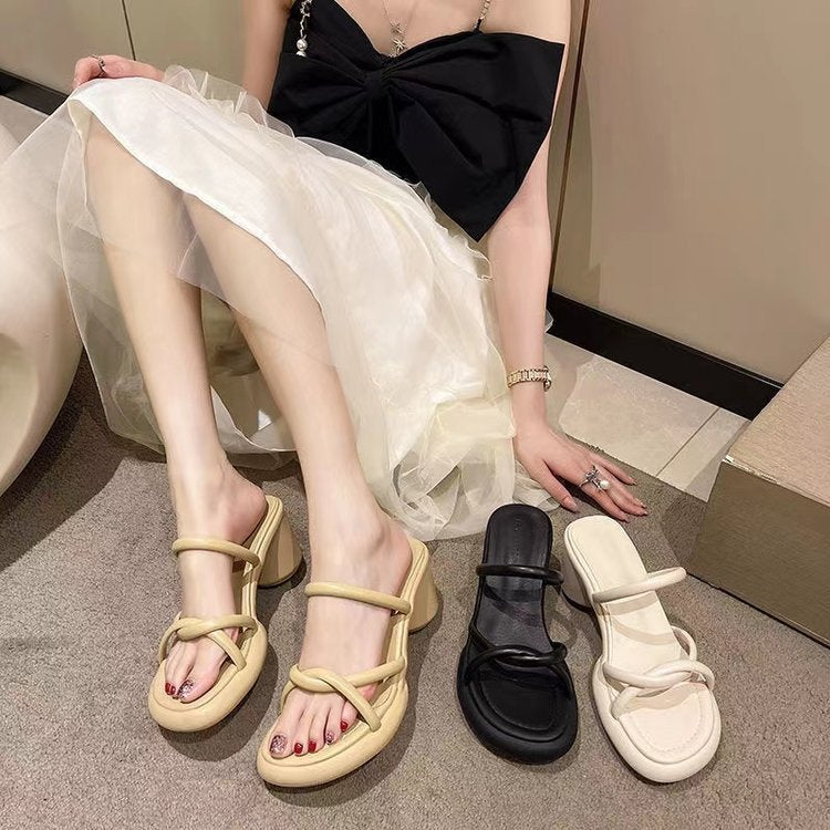 Thick heel fashion women's shoes ins