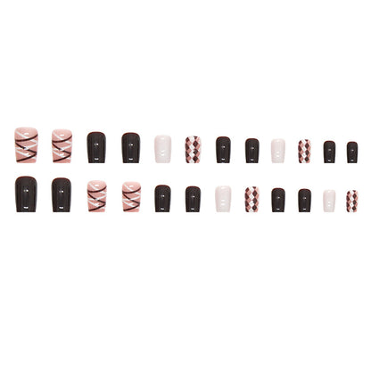 Coffee Checkered Milk White Deep Coffee Nails