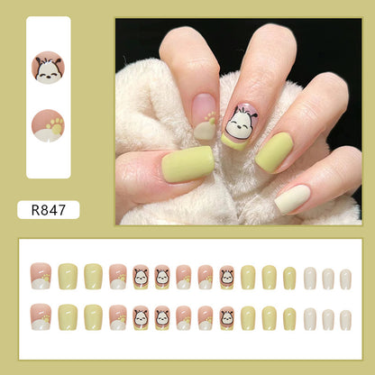 Spring Cute Dog Mustard Green Wearable Nail Stickers