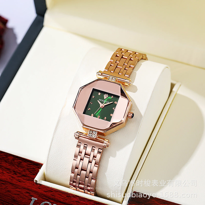 Reloj de cuarzo de moda para mujer en color verde pavo real 