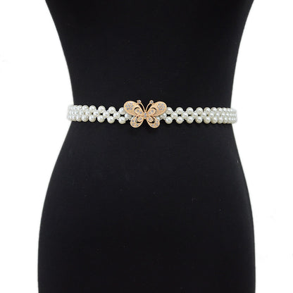 Butterfly buckle elastic elastic pearl waist chain