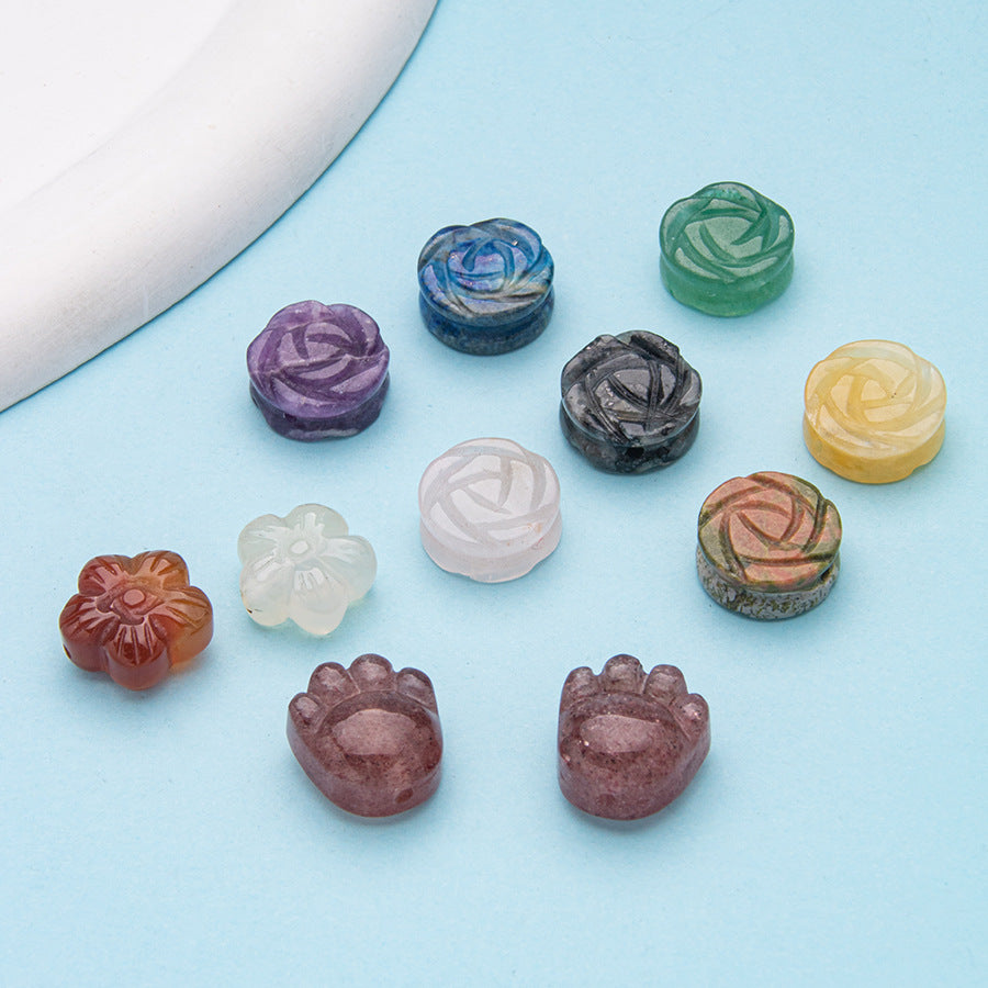 Crystal carved rose dog paw petals horizontal hole crafts
