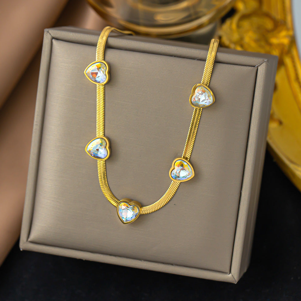 Women's 5A Crystal Heart 18K Gold-Plated Titanium Steel Collarbone Necklace