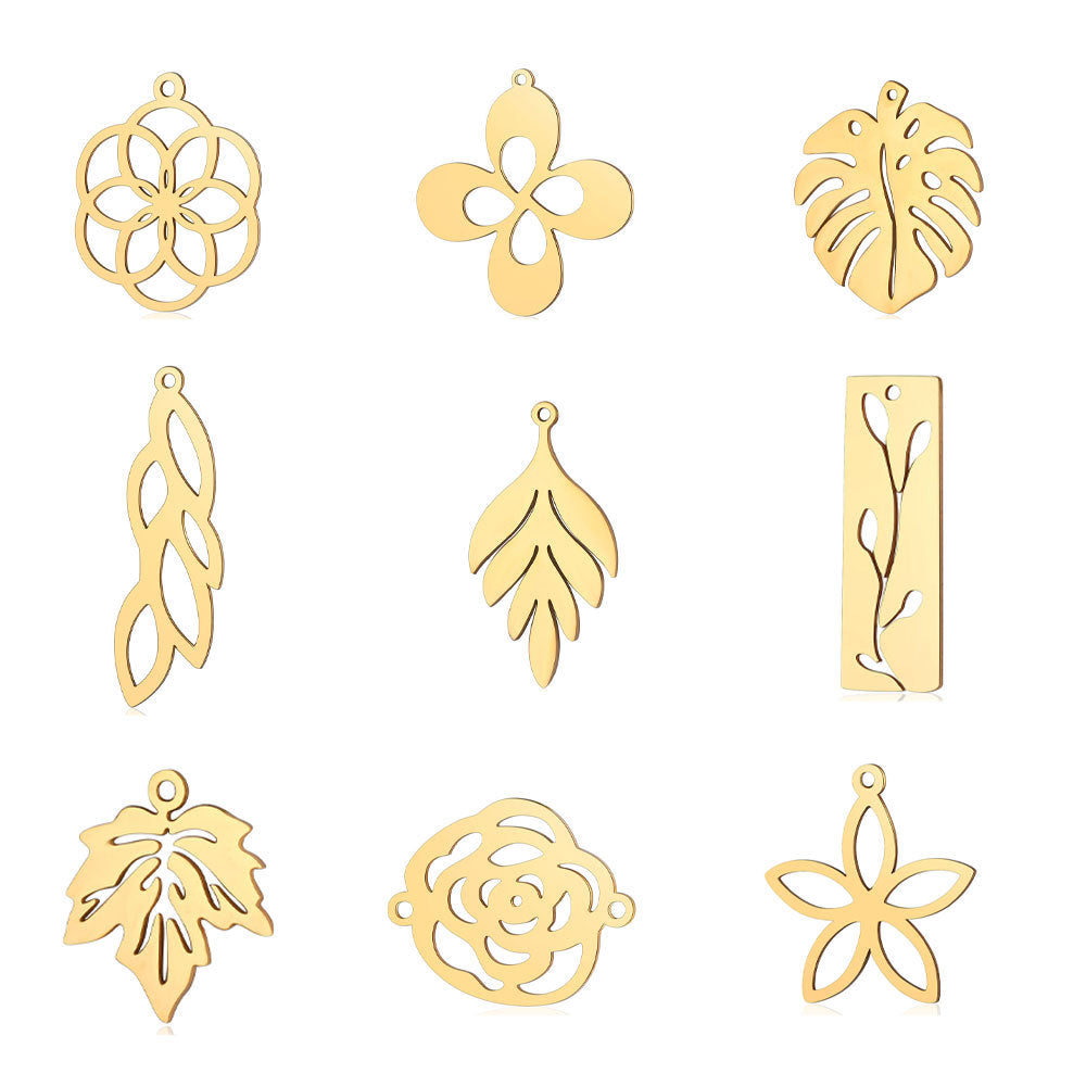 Colgante de acero de titanio con forma de flor y hoja, 5 unidades por bolsa 