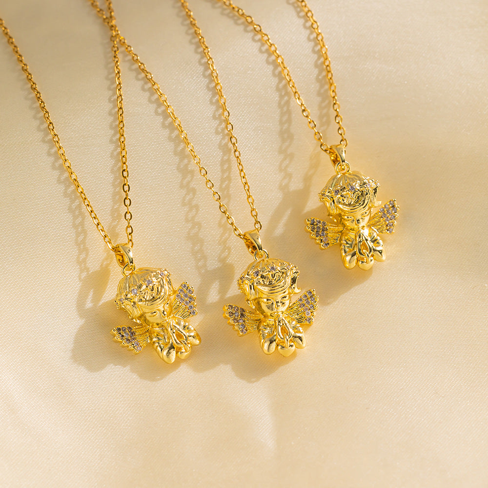 Colar de aço de titânio com pingente de cupido joias de luxo faça você mesmo 