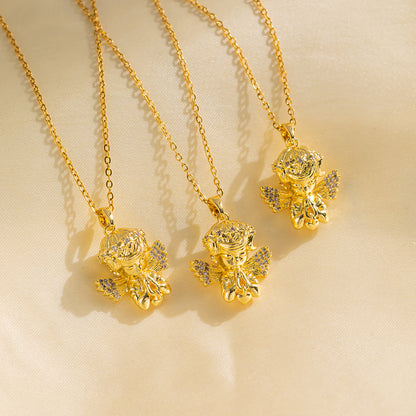 Colar de aço de titânio com pingente de cupido joias de luxo faça você mesmo 