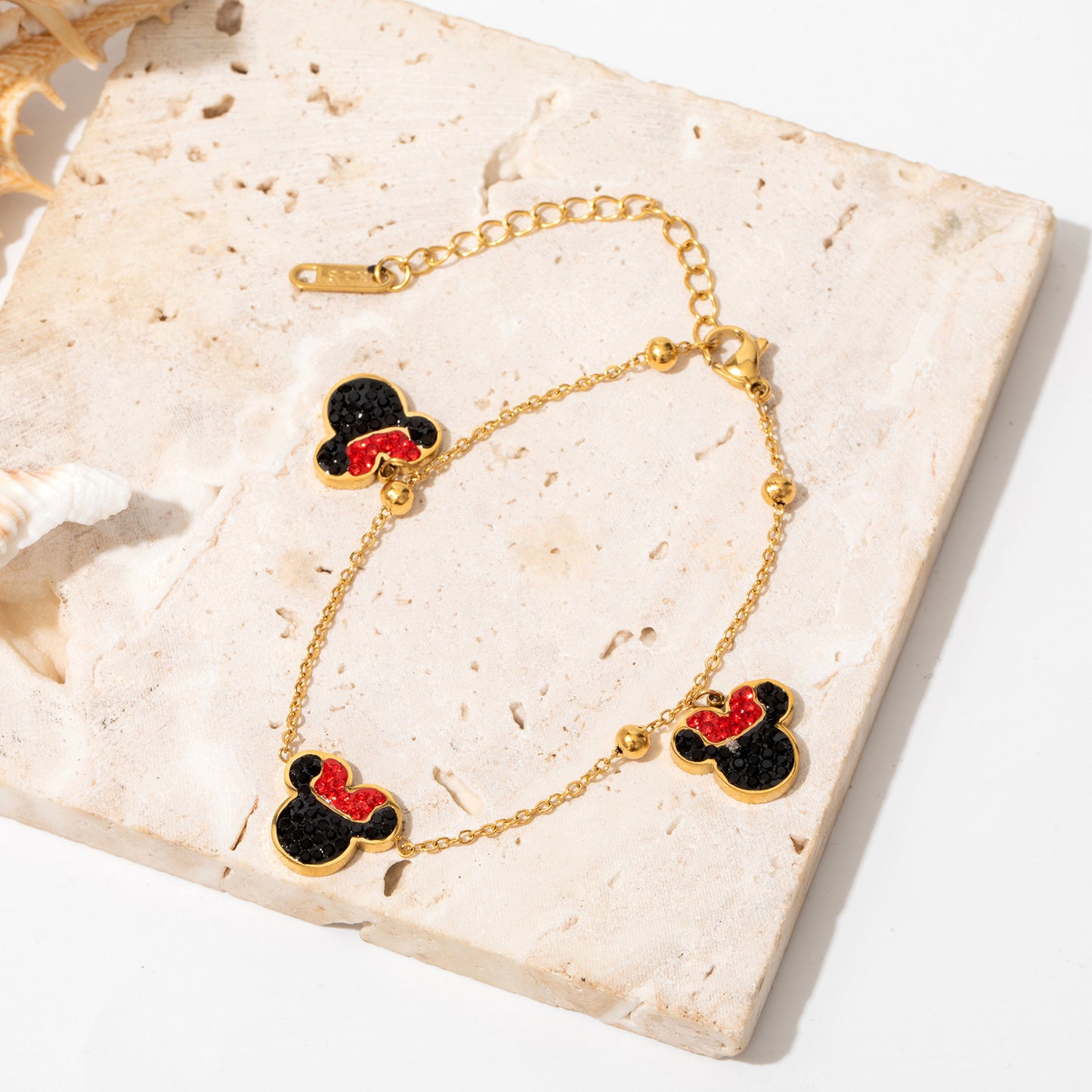 Rose Gold Titanium Steel Princess Bracelet with Mouse Charm