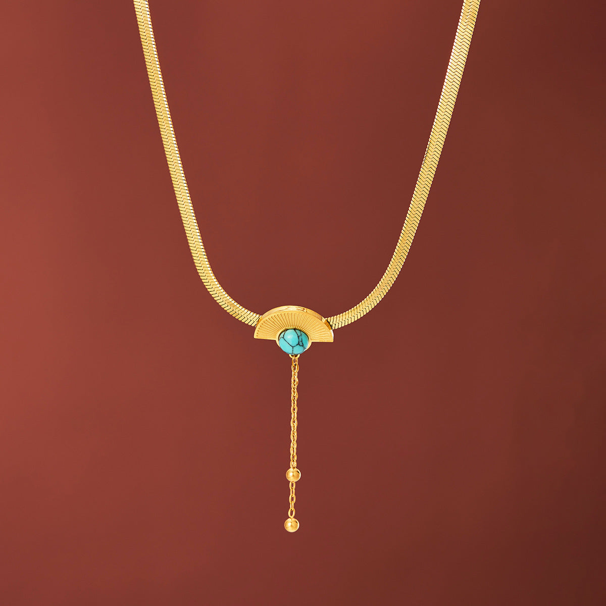 Turquoise scalloped fringed necklace