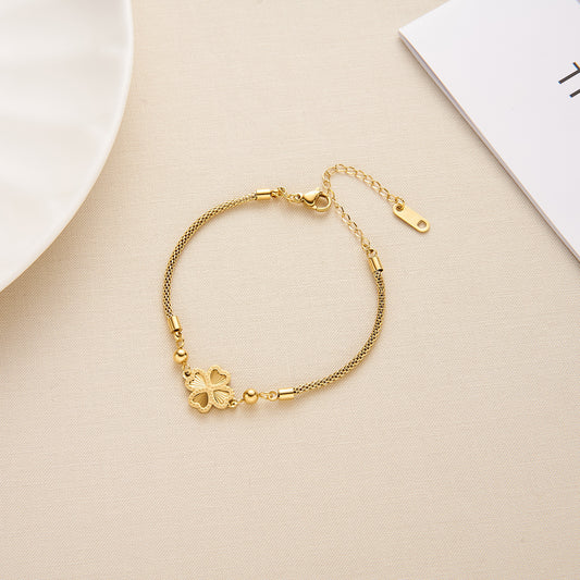 Women's 18K Gold Four-Leaf Clover Bracelet — Laser-Engraved, Non-Fading
