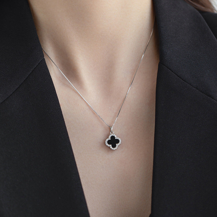 Women's Gold-Plated Titanium Steel Four-Leaf Clover Necklace with Zircon