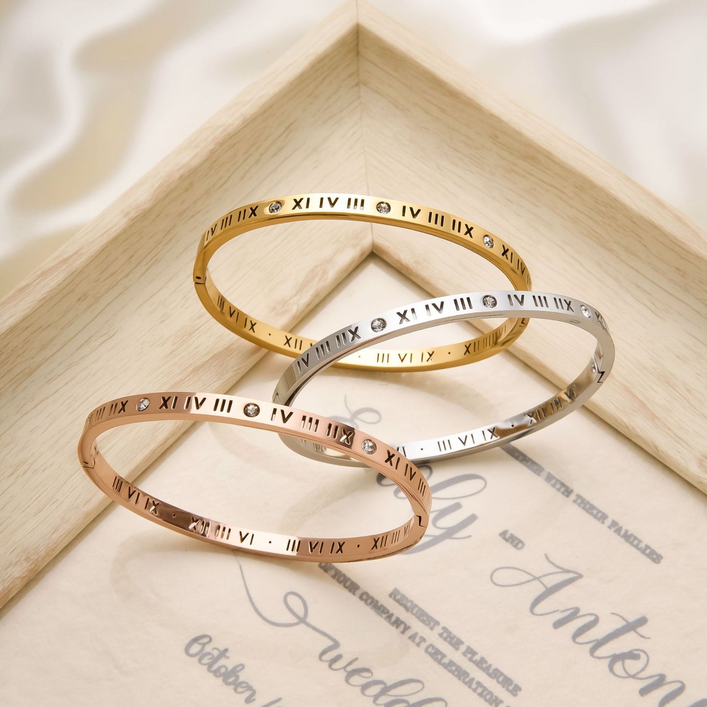 Stainless Steel Roman Numeral Diamond Bracelet