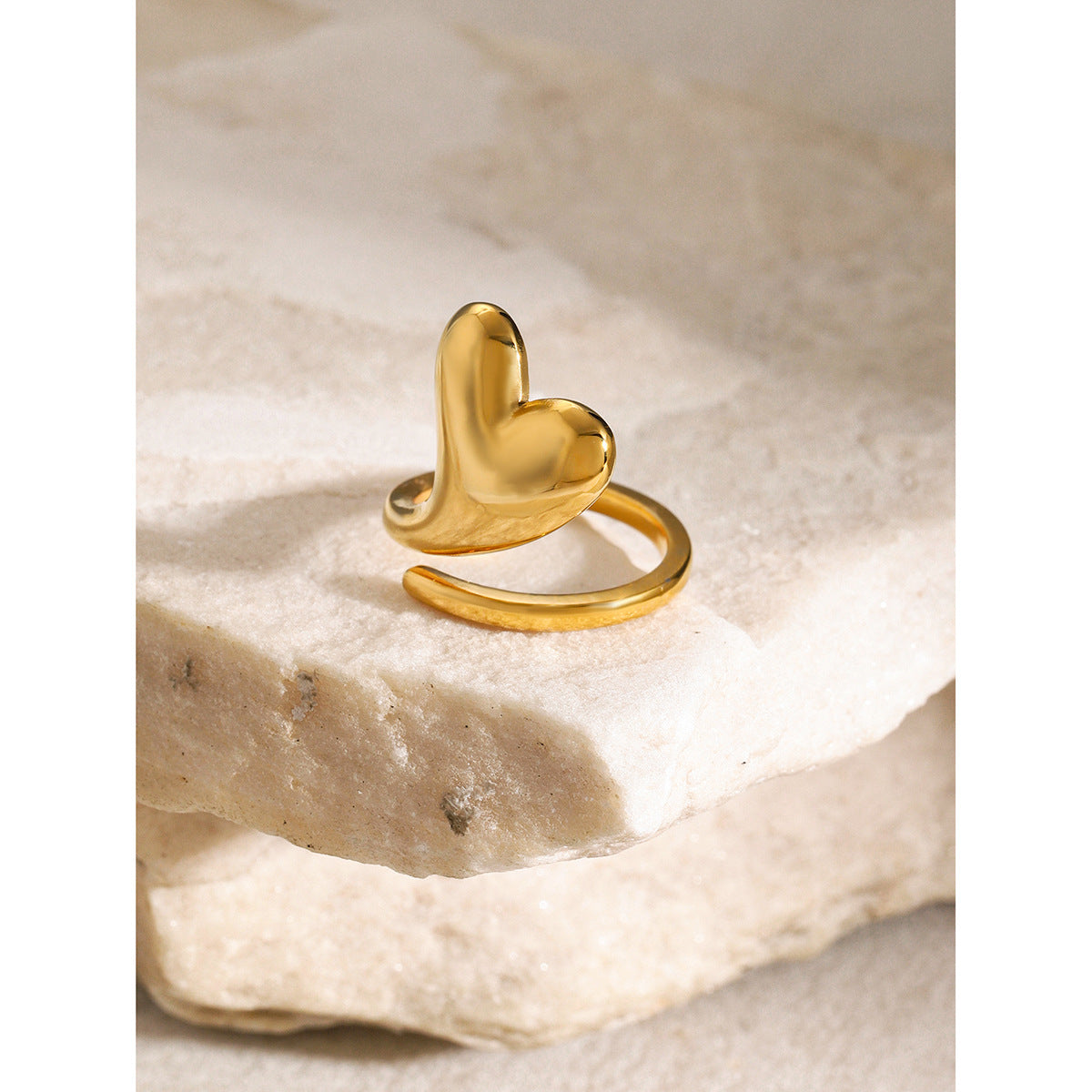 Heart polished open titanium steel ring