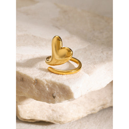 Heart polished open titanium steel ring