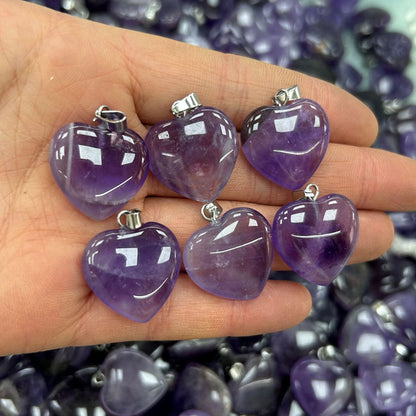 20mm natural stone crystal amethyst heart pendant
