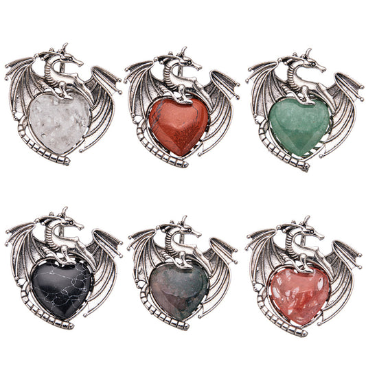 Colgante de cristal en forma de corazón de pterosaurio de dragón volador vintage 