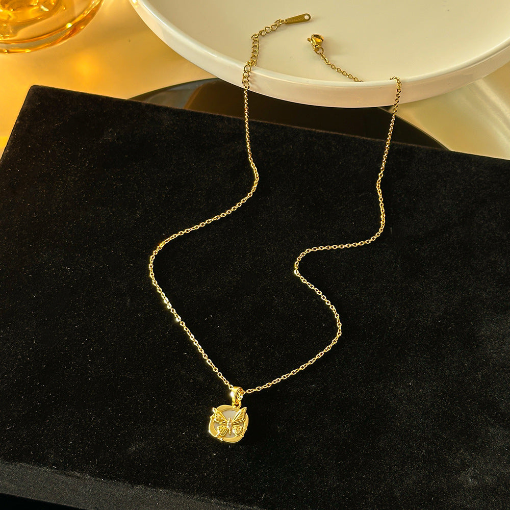 Women's 3D Butterfly White Shell Titanium Steel Collarbone Necklace