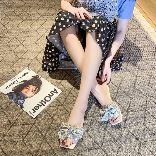 Summer small floral bow slippers