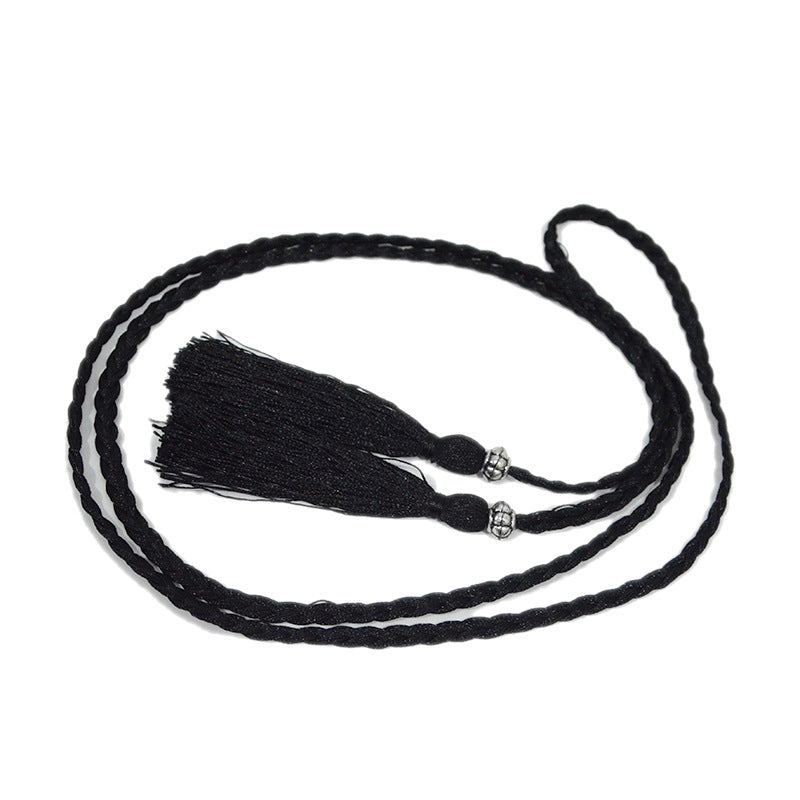 Solid color fringed small waist rope with shirt