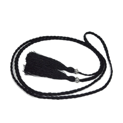 Solid color fringed small waist rope with shirt