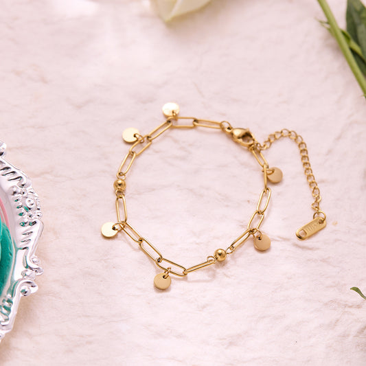 Women's Titanium Steel Waterdrop & Round-Bead Bracelet — Non-Fading