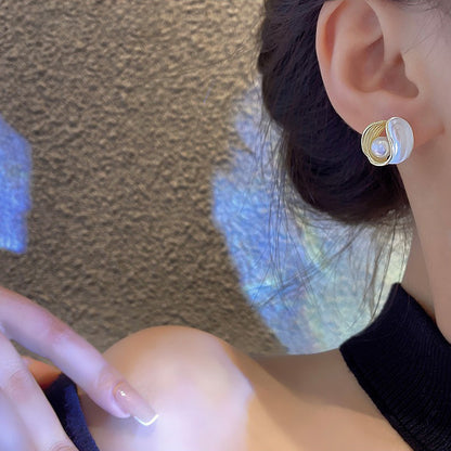 Pendientes de botón con perla retro francesa con aguja de plata S925 