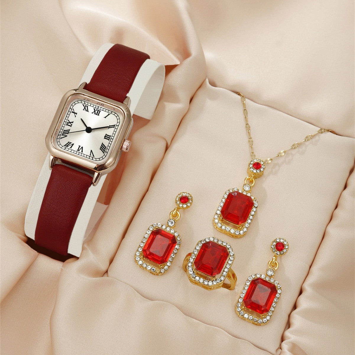 Square Watch Dial Belt Women's Jewelry Set