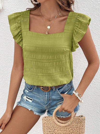 Square neck ruffle shirt top