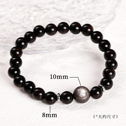 Ebony silver obsidian top bead bracelet.