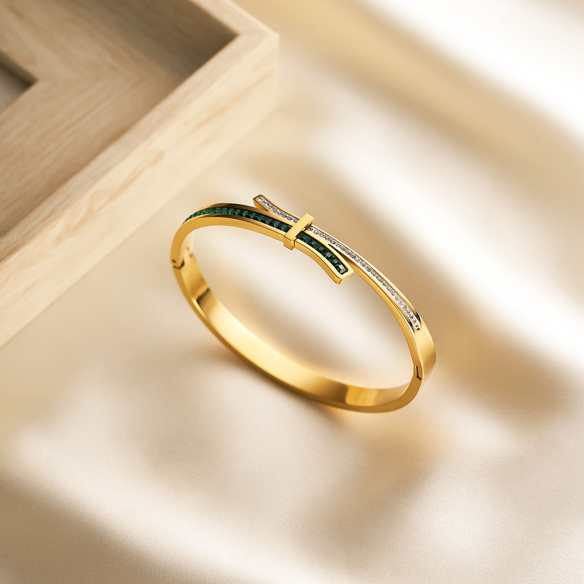 Women's Titanium Steel 18K Gold-Plated Cross Diamond Bracelet