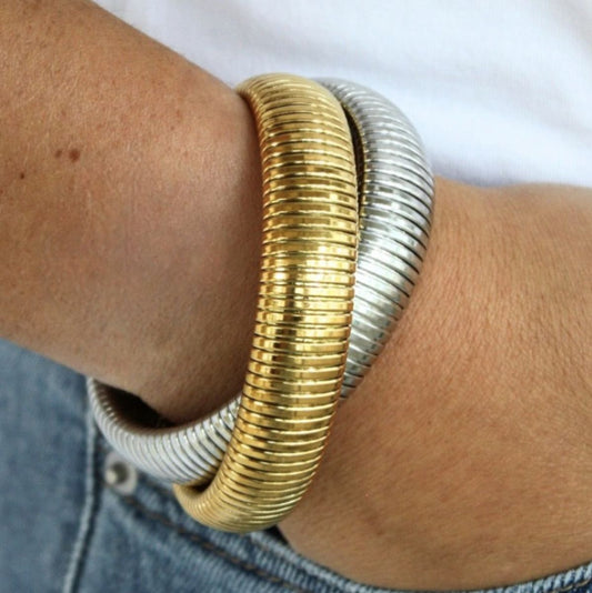 Gold Snake Bone Wide Bracelet