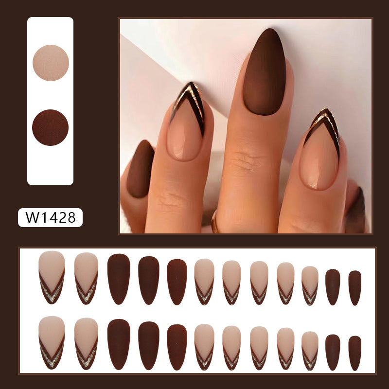 Brown French Almond White-Enhancing Fake Nails