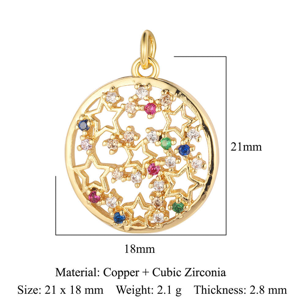 Colgante de cobre y circonita con forma de estrella y sol 