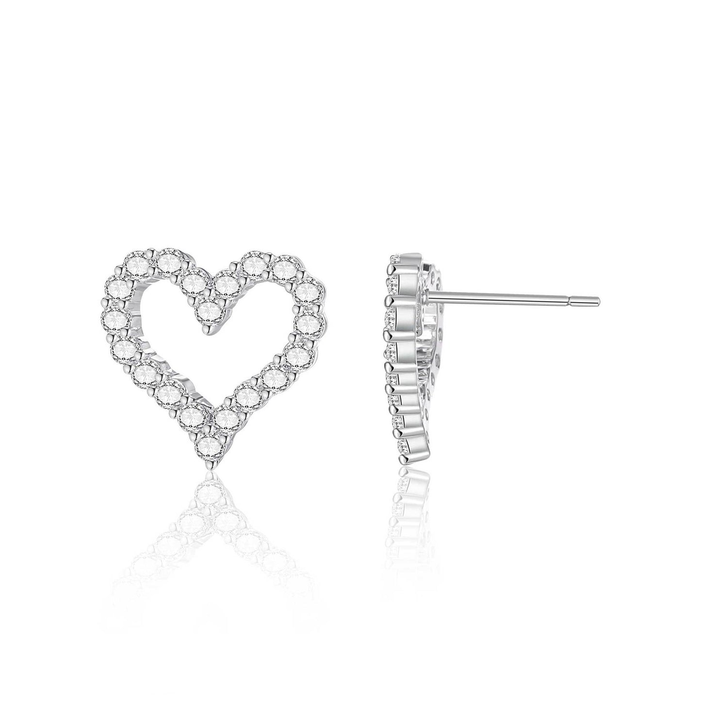 Copper inlaid 5A zircon heart stud earrings